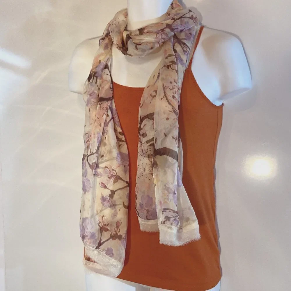 Mixit Silky Sheer Cherry Blossom print scarf Cottage Romantic Feminine Coquette